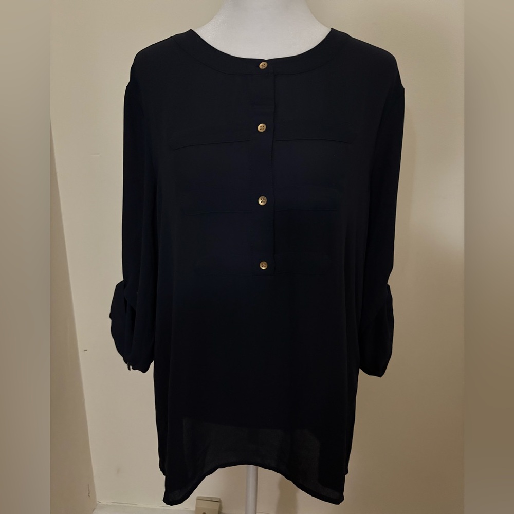 Large Banana Republic Navy Chiffon Roll Tab Blouse